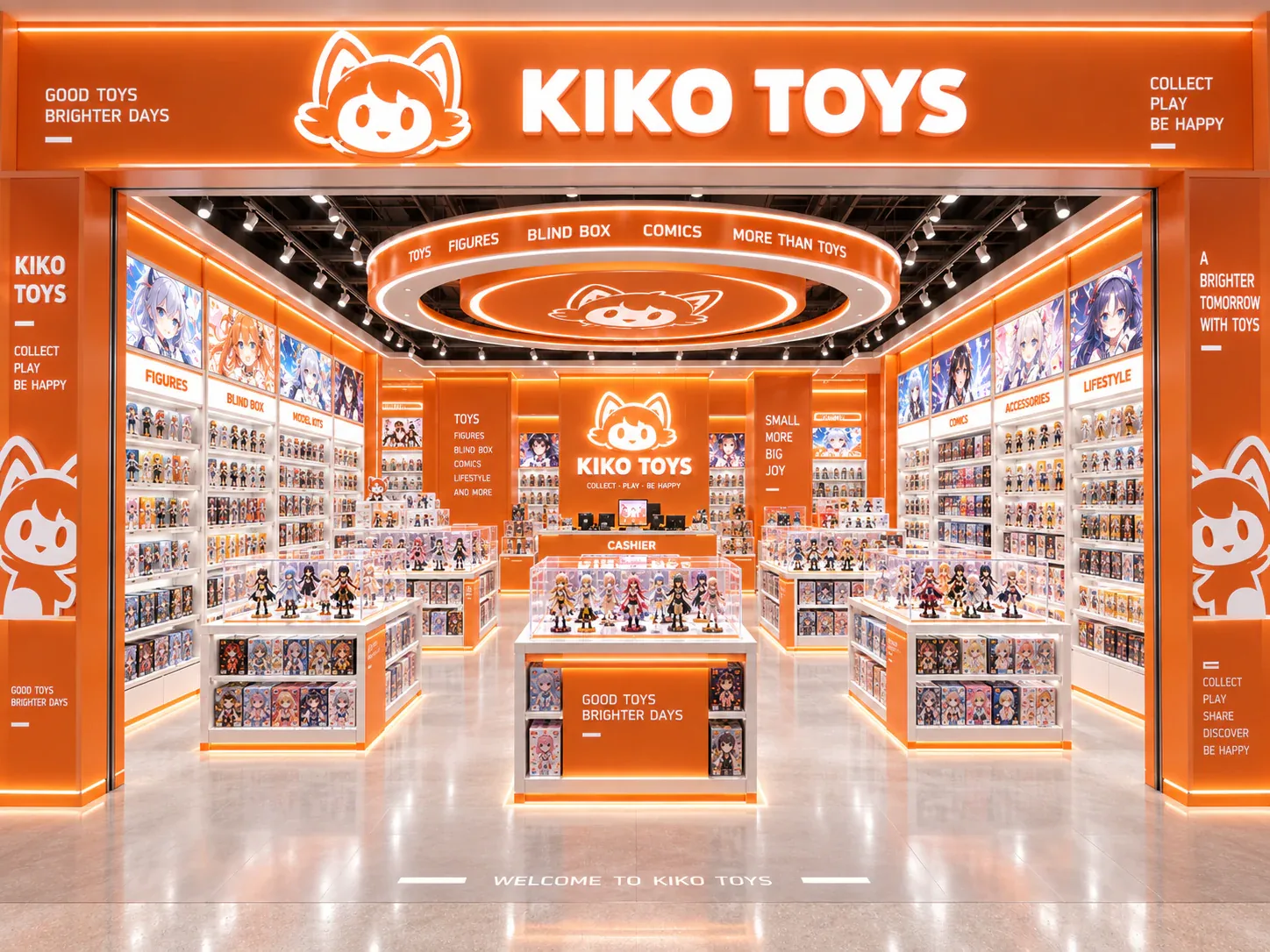 Orange Toy Store with Rectangular Illuminated Islands — reference view 2 of 6