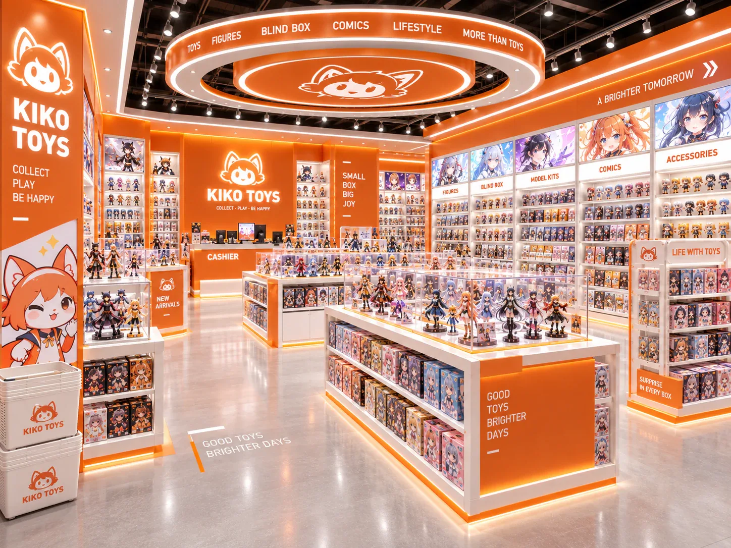 Orange Toy Store with Rectangular Illuminated Islands — reference view 3 of 6