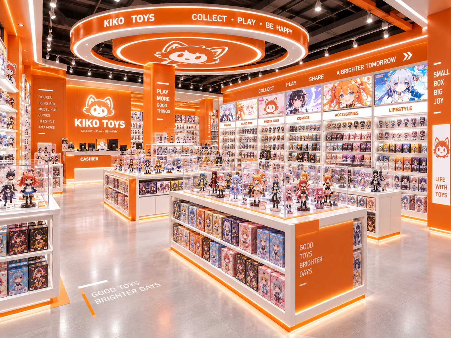Orange Toy Store with Rectangular Illuminated Islands — reference view 4 of 6