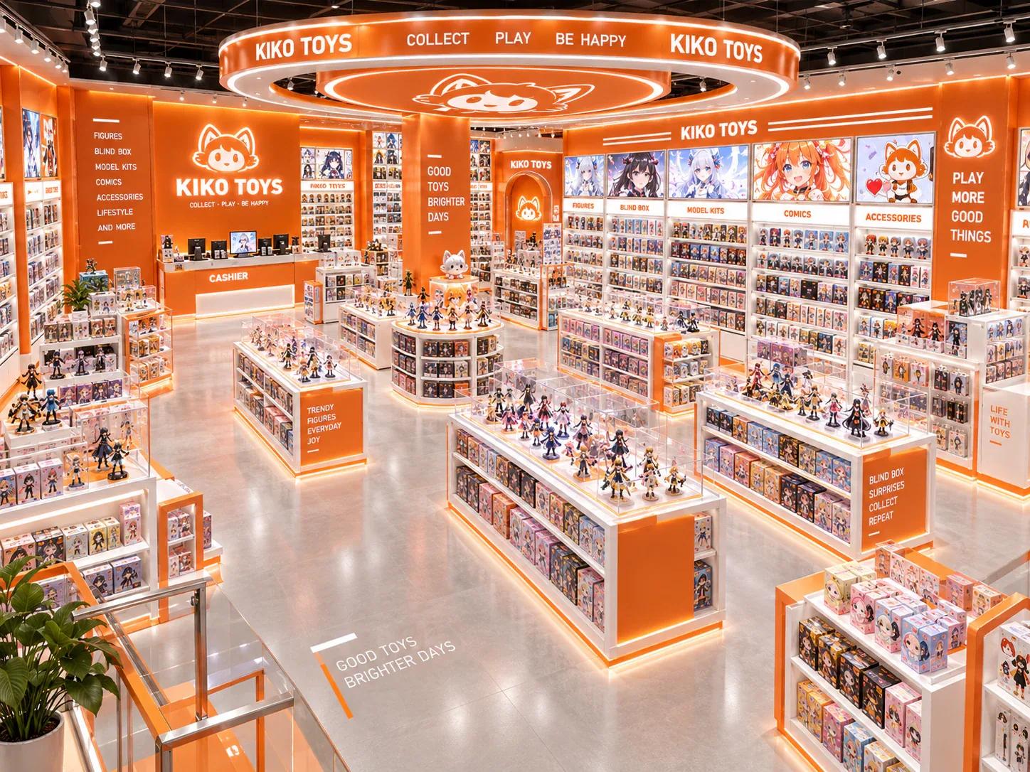 Orange Toy Store with Rectangular Illuminated Islands — reference view 5 of 6
