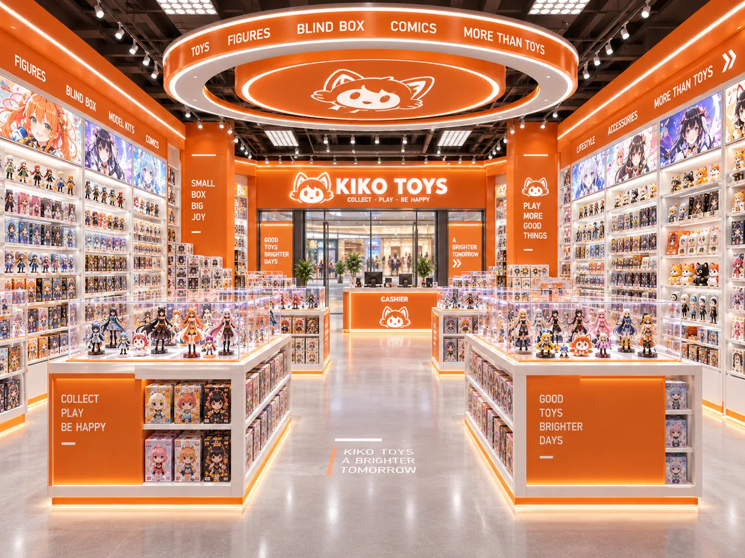 Orange Toy Store with Rectangular Illuminated Islands — reference view 6 of 6