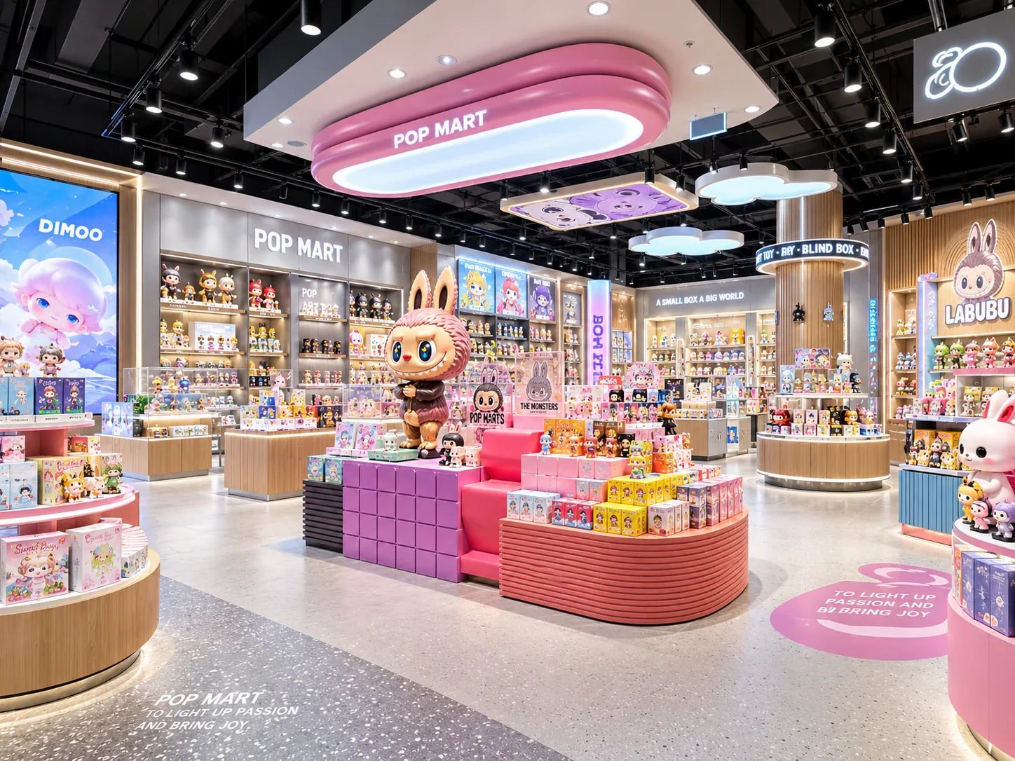 Dark Toy Storefront with Pale Display Islands — reference view 6 of 6