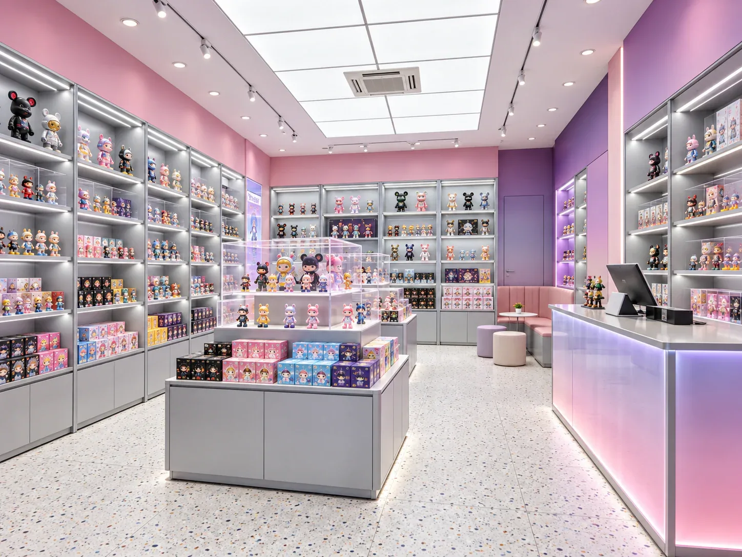 Pink Wall-Bay Toy Store with Gray Center Island — reference view 2 of 5
