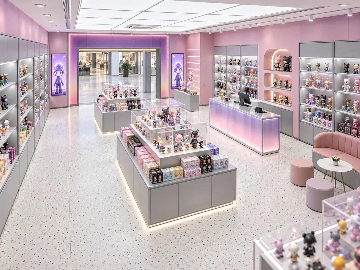 Pink Wall-Bay Toy Store with Gray Center Island — reference view 3 of 5