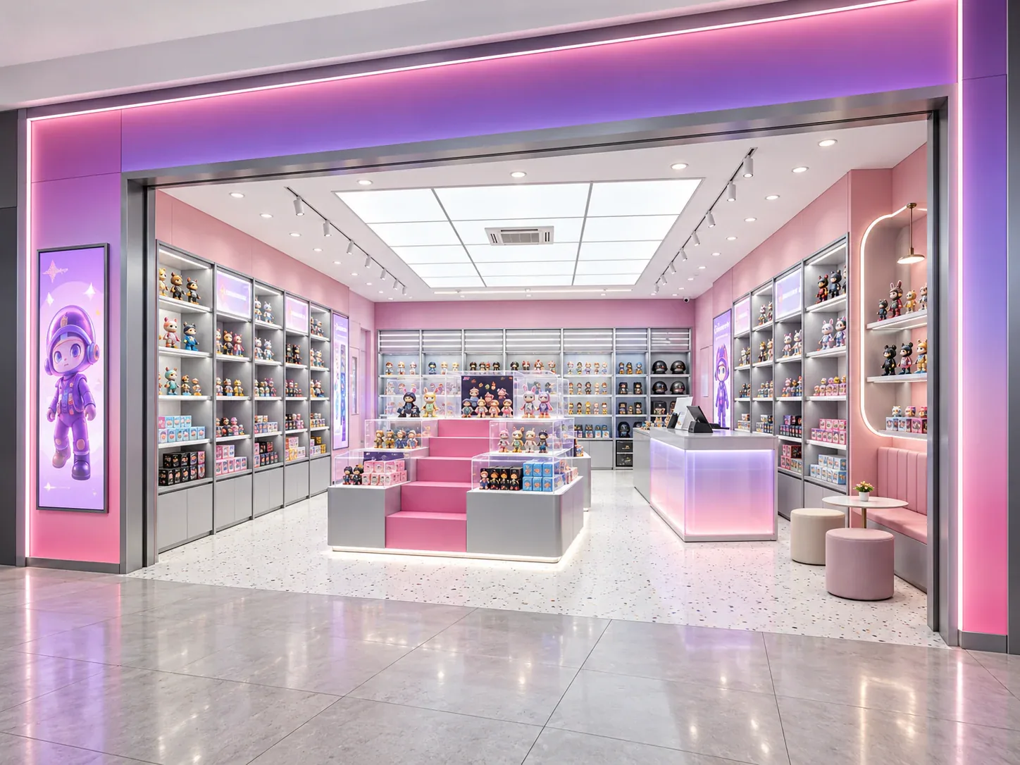 Pink Wall-Bay Toy Store with Gray Center Island — reference view 4 of 5