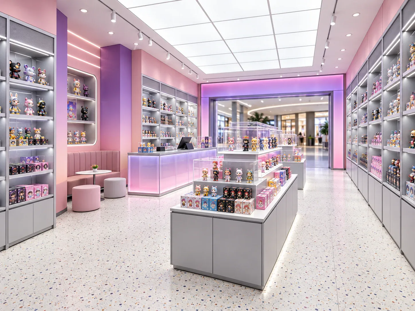 Pink Wall-Bay Toy Store with Gray Center Island — reference view 5 of 5