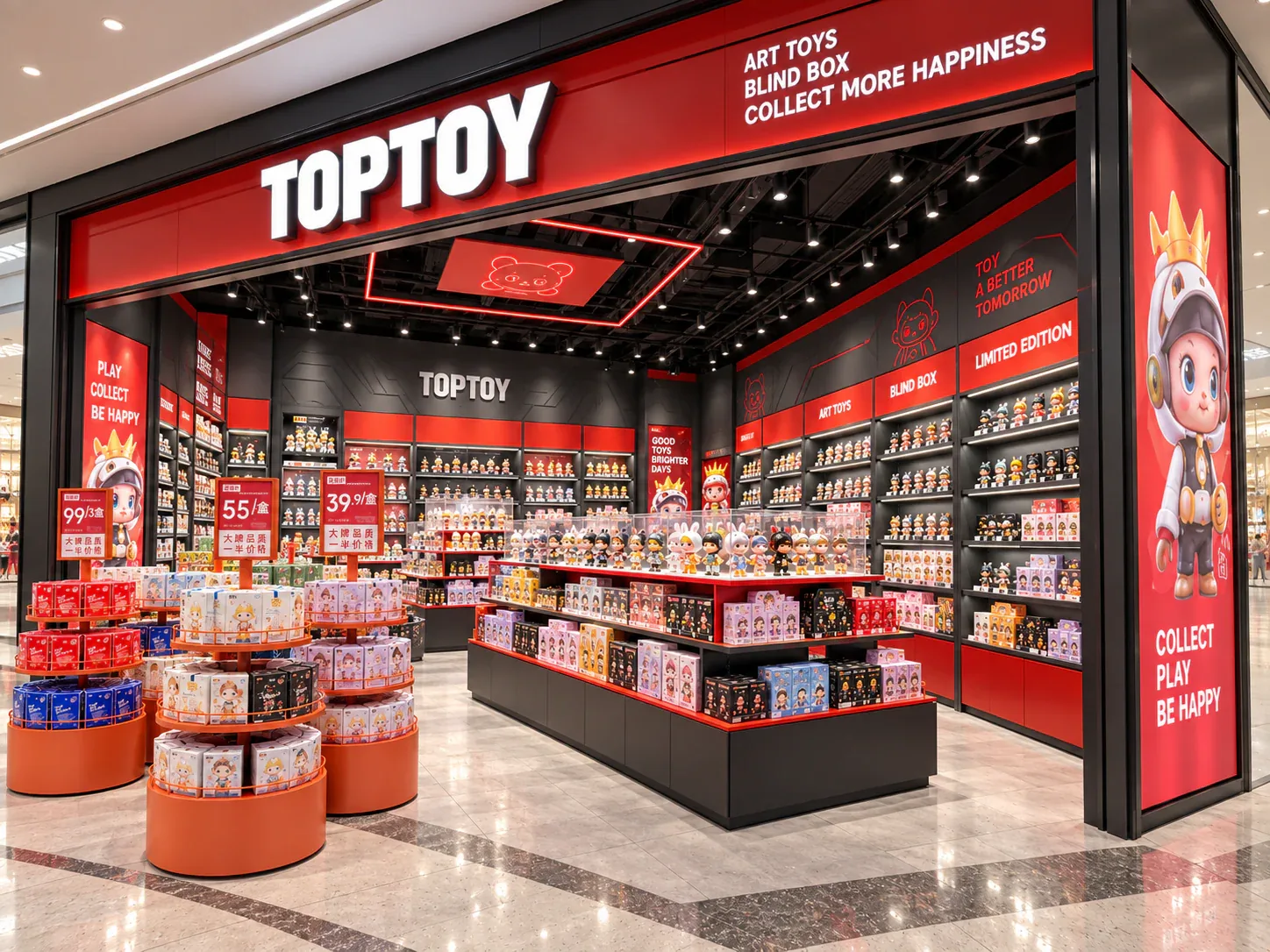 Red and Black Toy Store with Round Launch Displays — reference view 3 of 6