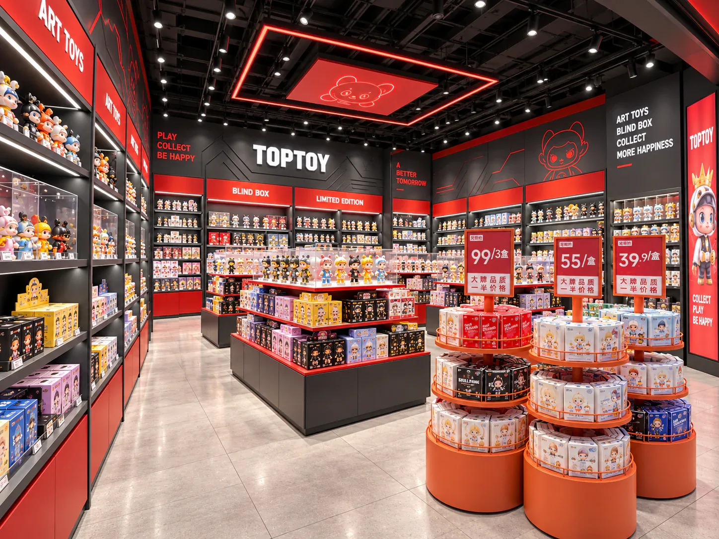 Red and Black Toy Store with Round Launch Displays — reference view 6 of 6