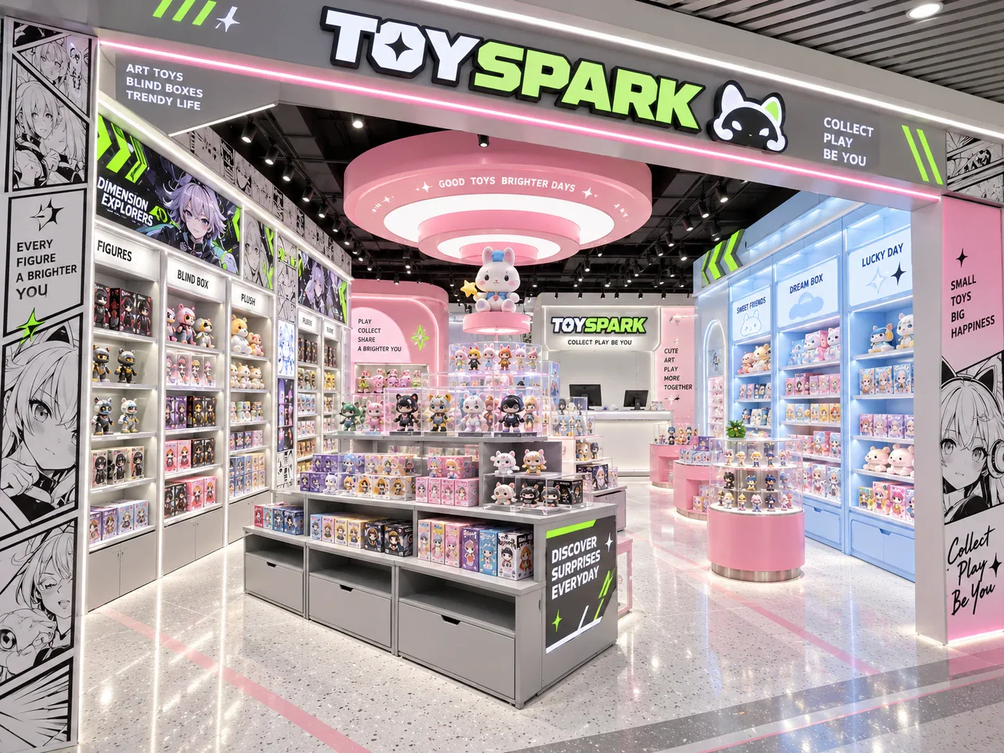 Pastel Toy Boutique Entrance with Pink Ceiling Feature