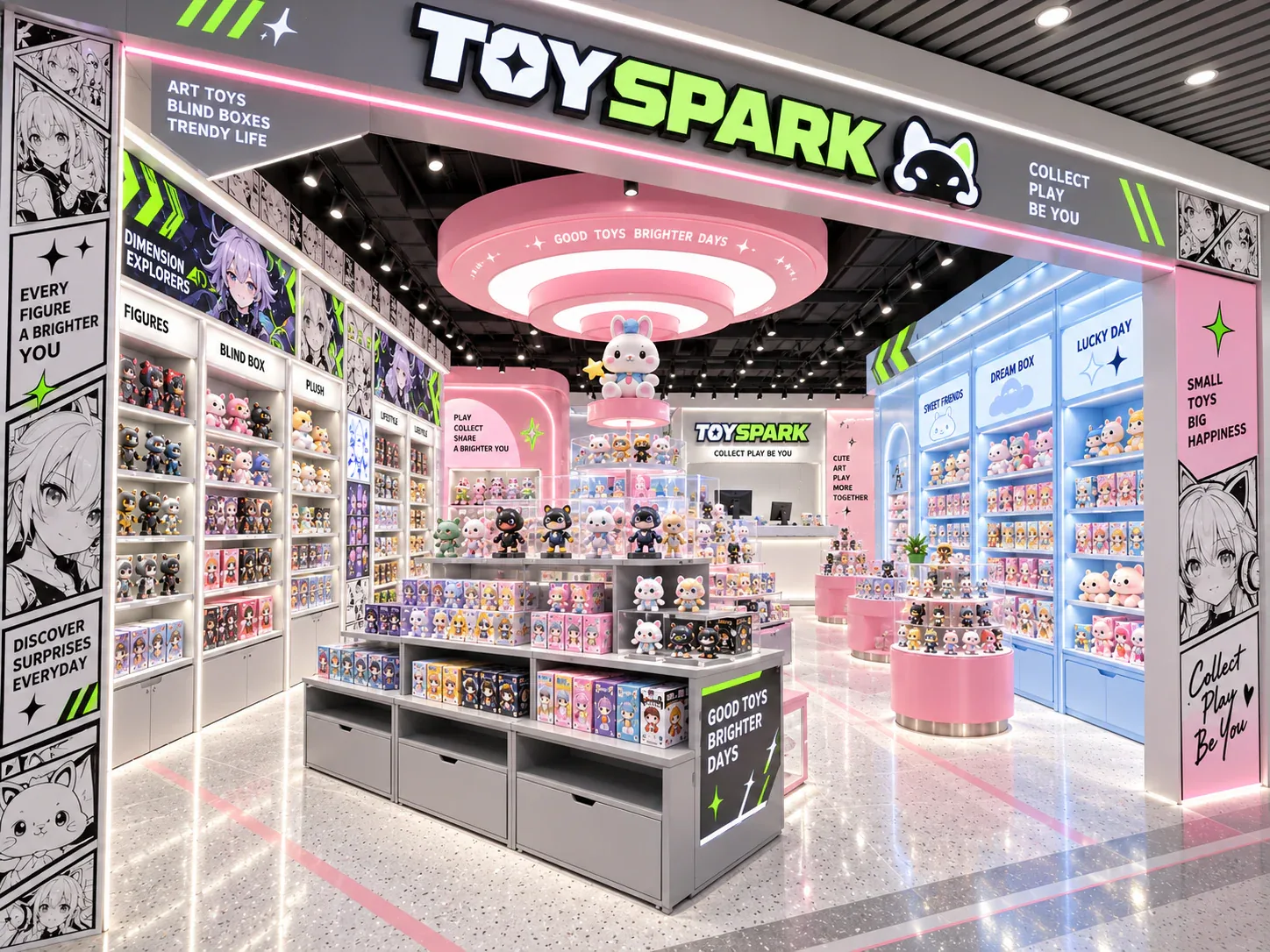 Pastel Toy Boutique Entrance with Pink Ceiling Feature — reference view 2 of 6