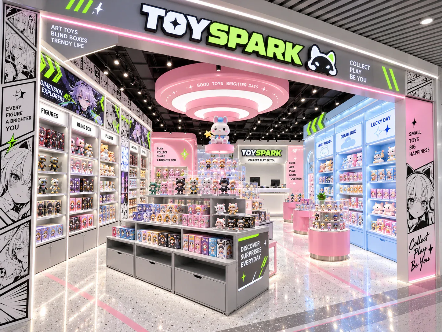Pastel Toy Boutique Entrance with Pink Ceiling Feature — reference view 3 of 6
