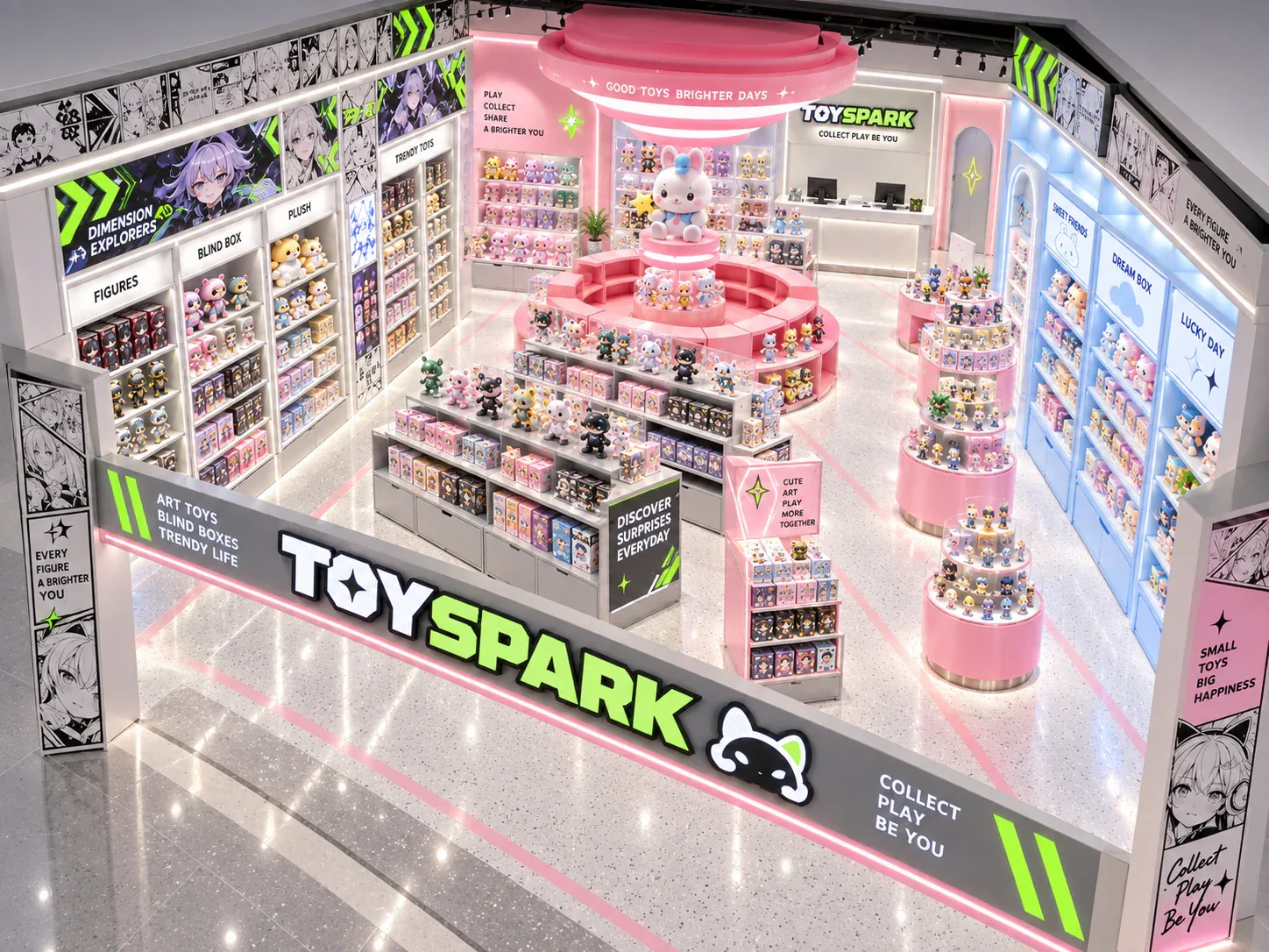 Pastel Toy Boutique Entrance with Pink Ceiling Feature — reference view 5 of 6