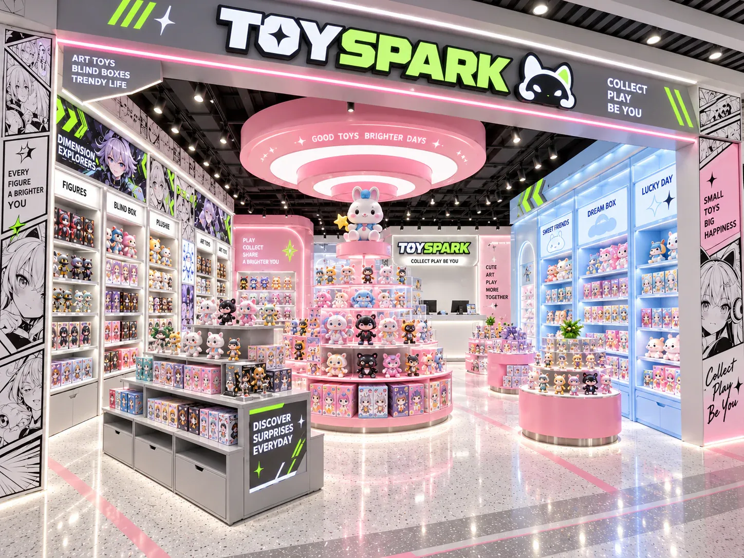 Pastel Toy Boutique Entrance with Pink Ceiling Feature — reference view 6 of 6