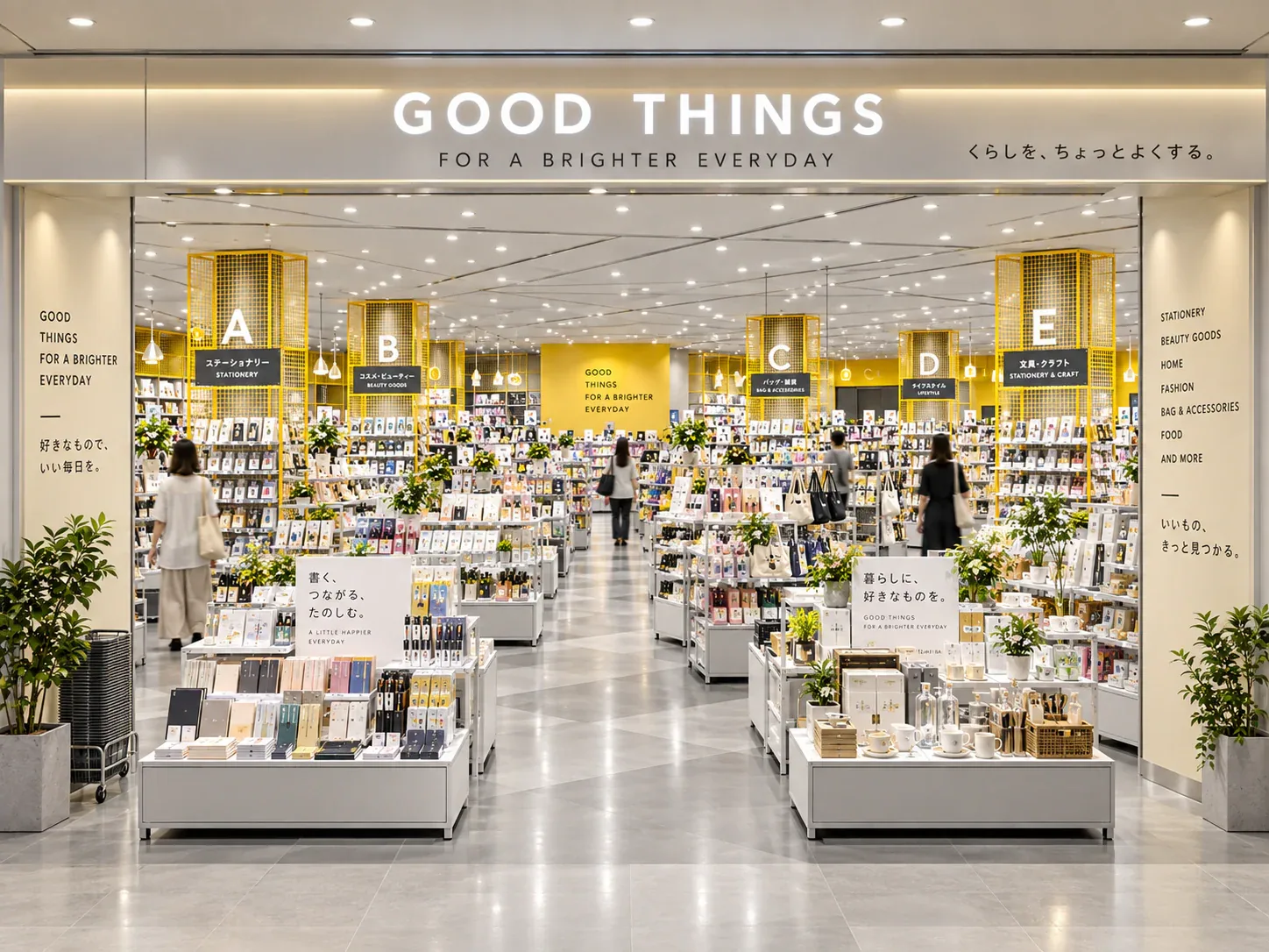 Large White Retail Floor with Yellow Category Markers — reference view 2 of 6