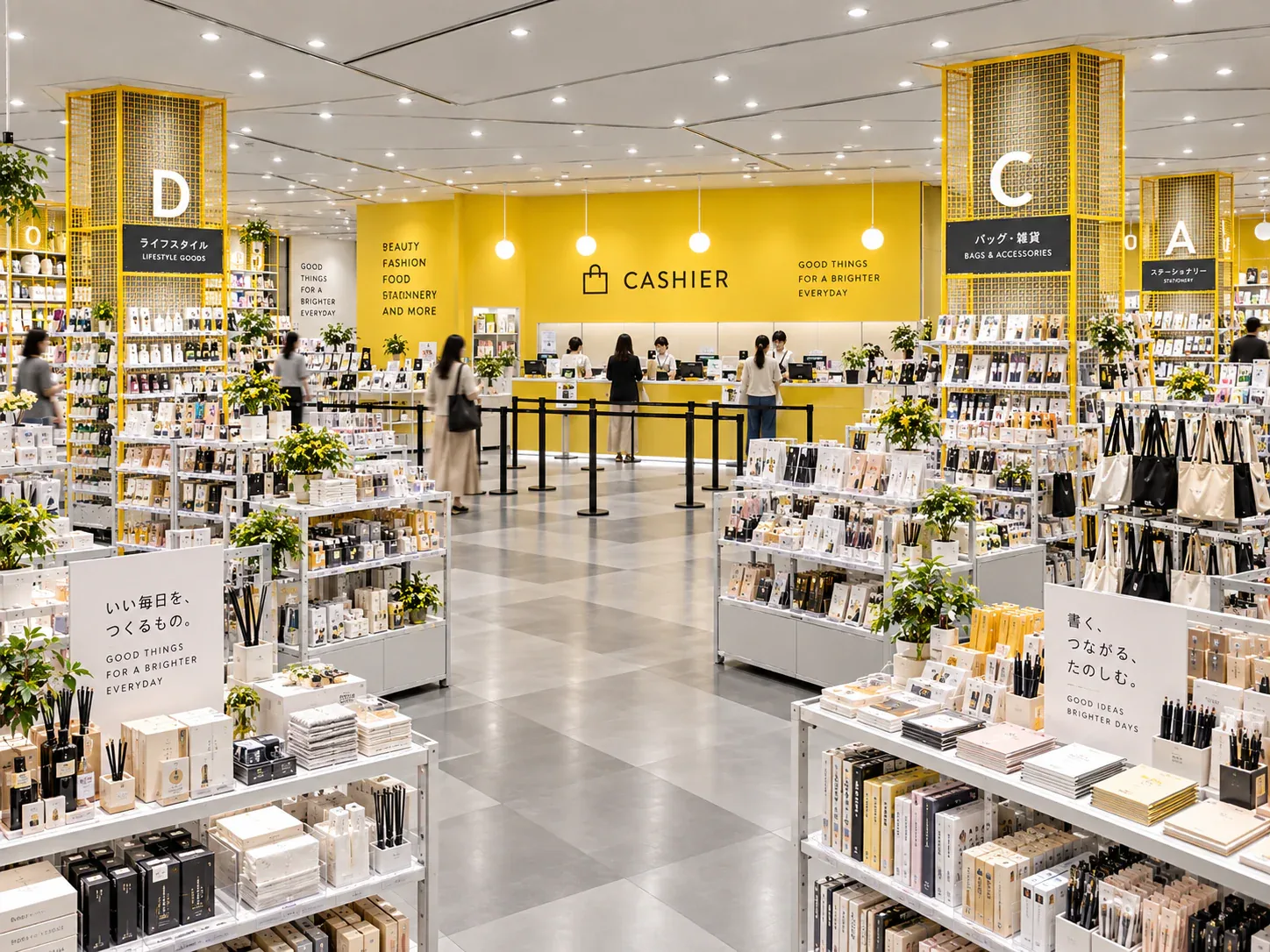 Large White Retail Floor with Yellow Category Markers — reference view 3 of 6