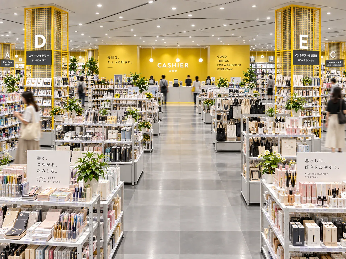 Large White Retail Floor with Yellow Category Markers — reference view 6 of 6