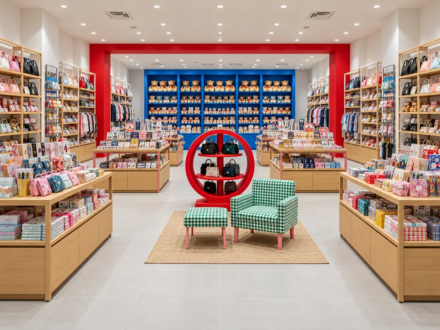 Red and Blue Gift Shop with a Seating Zone — reference view 3 of 6