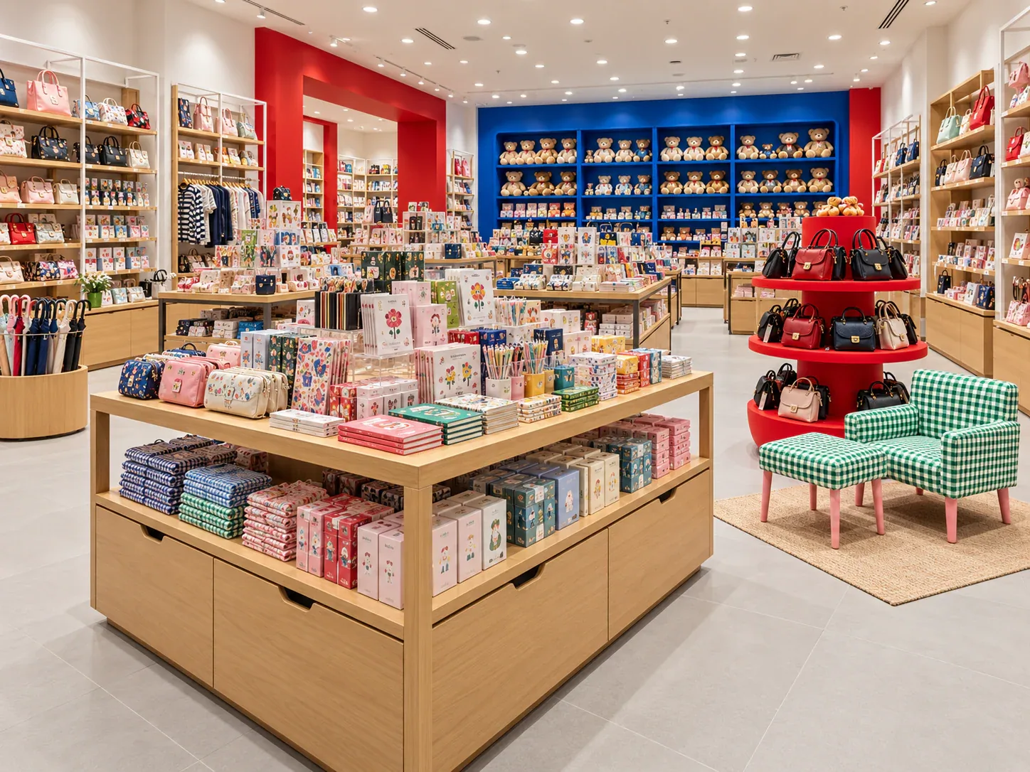 Red and Blue Gift Shop with a Seating Zone — reference view 4 of 6