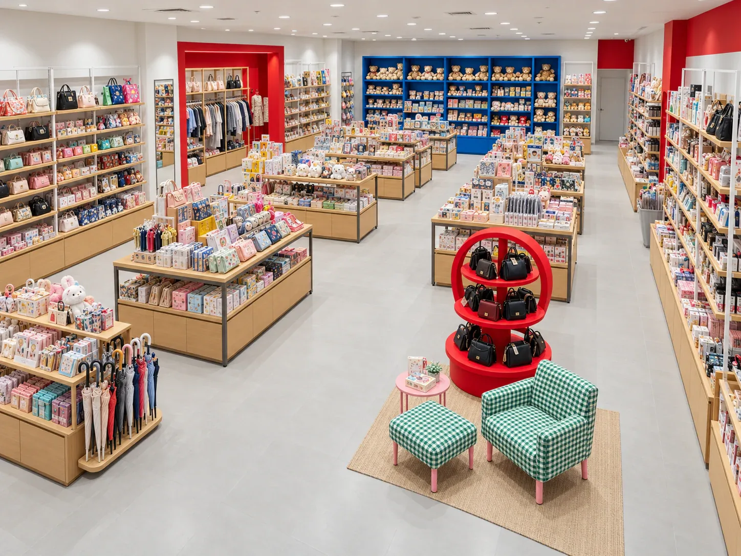 Red and Blue Gift Shop with a Seating Zone — reference view 6 of 6