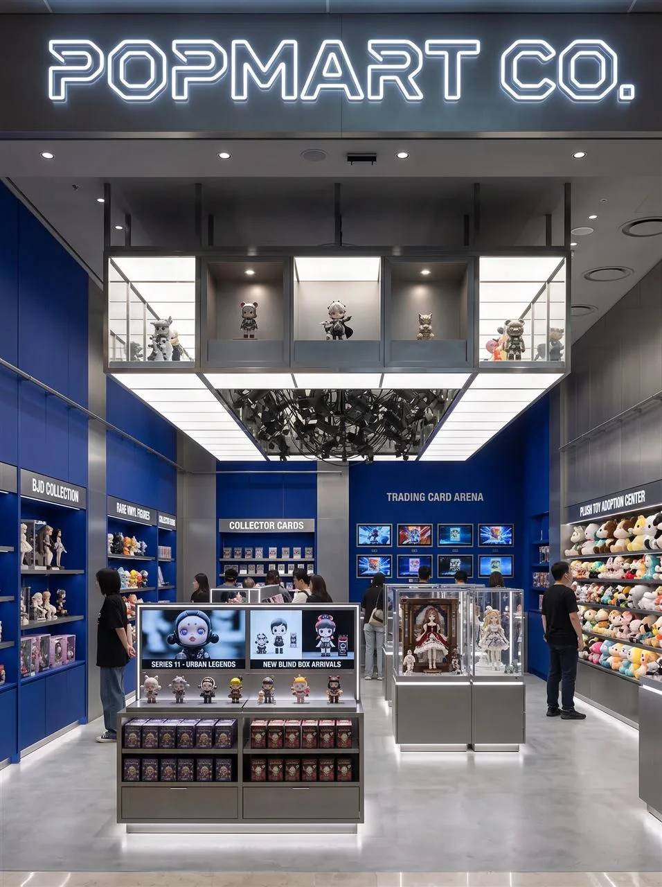 Blue Collectible Store Entrance with Central Glass Islands — reference view 4 of 7