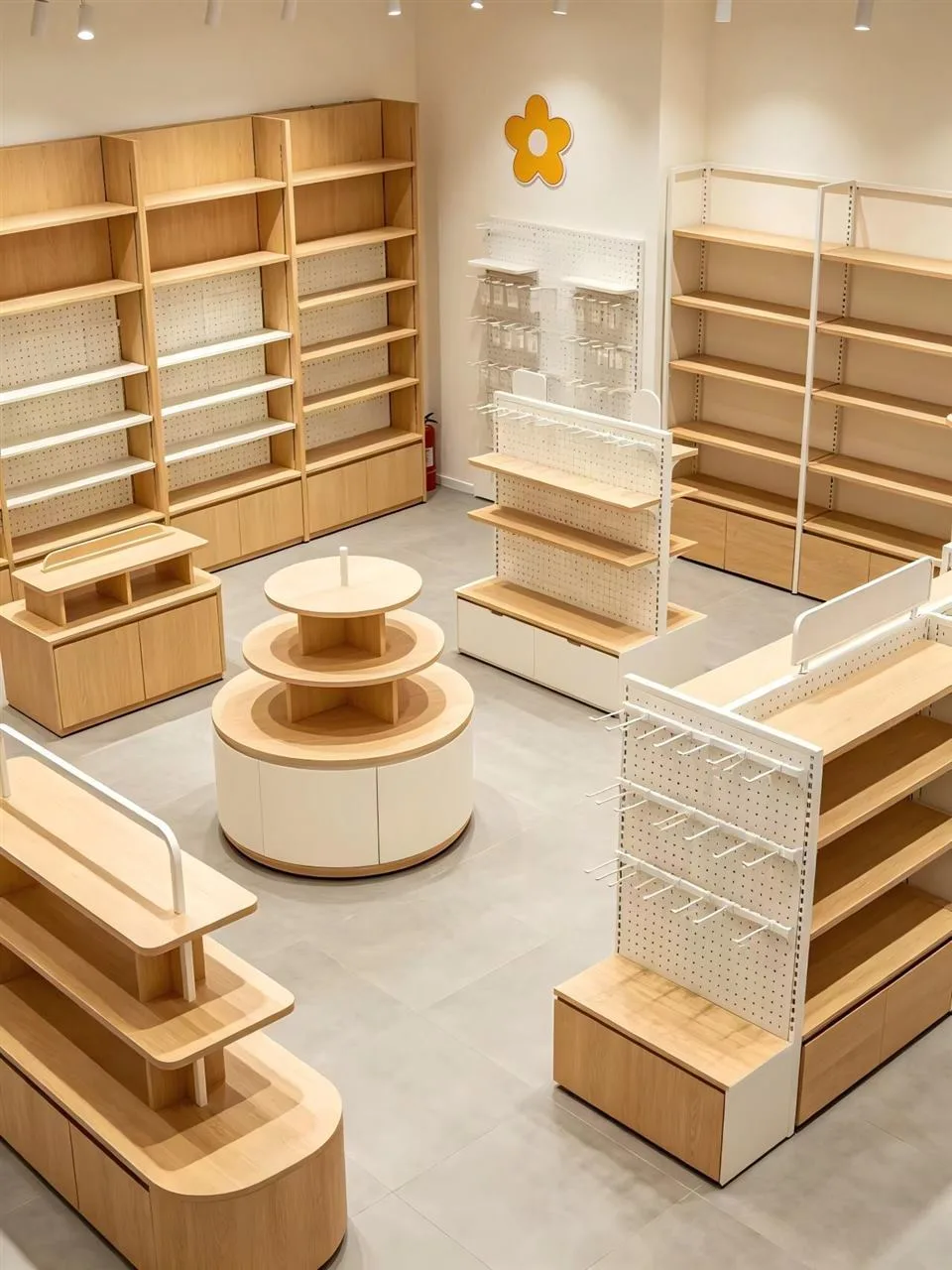 Pale Wood Retail Island and Curved Wall-End Display — reference view 2 of 4