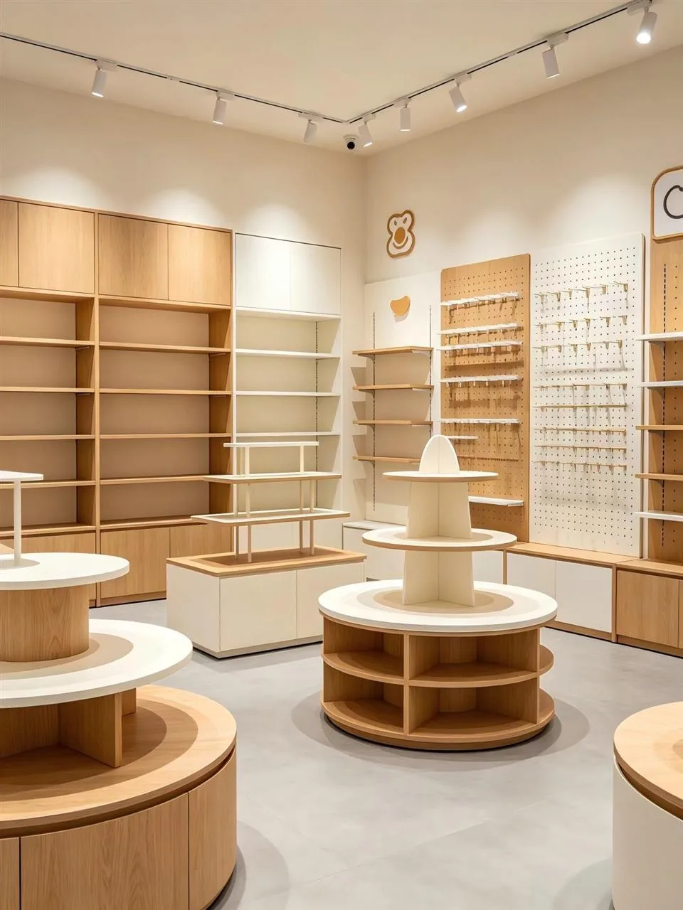 Pale Wood Retail Island and Curved Wall-End Display — reference view 3 of 4