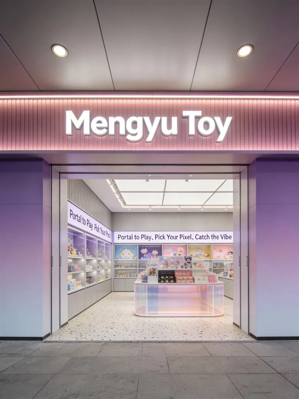 Pale Toy Store with Lavender Fascia and Tiered Islands — reference view 6 of 9
