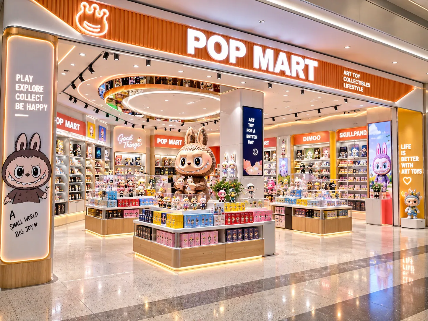 Pink Character Toy Shop with Wood-Toned Islands — reference view 2 of 6