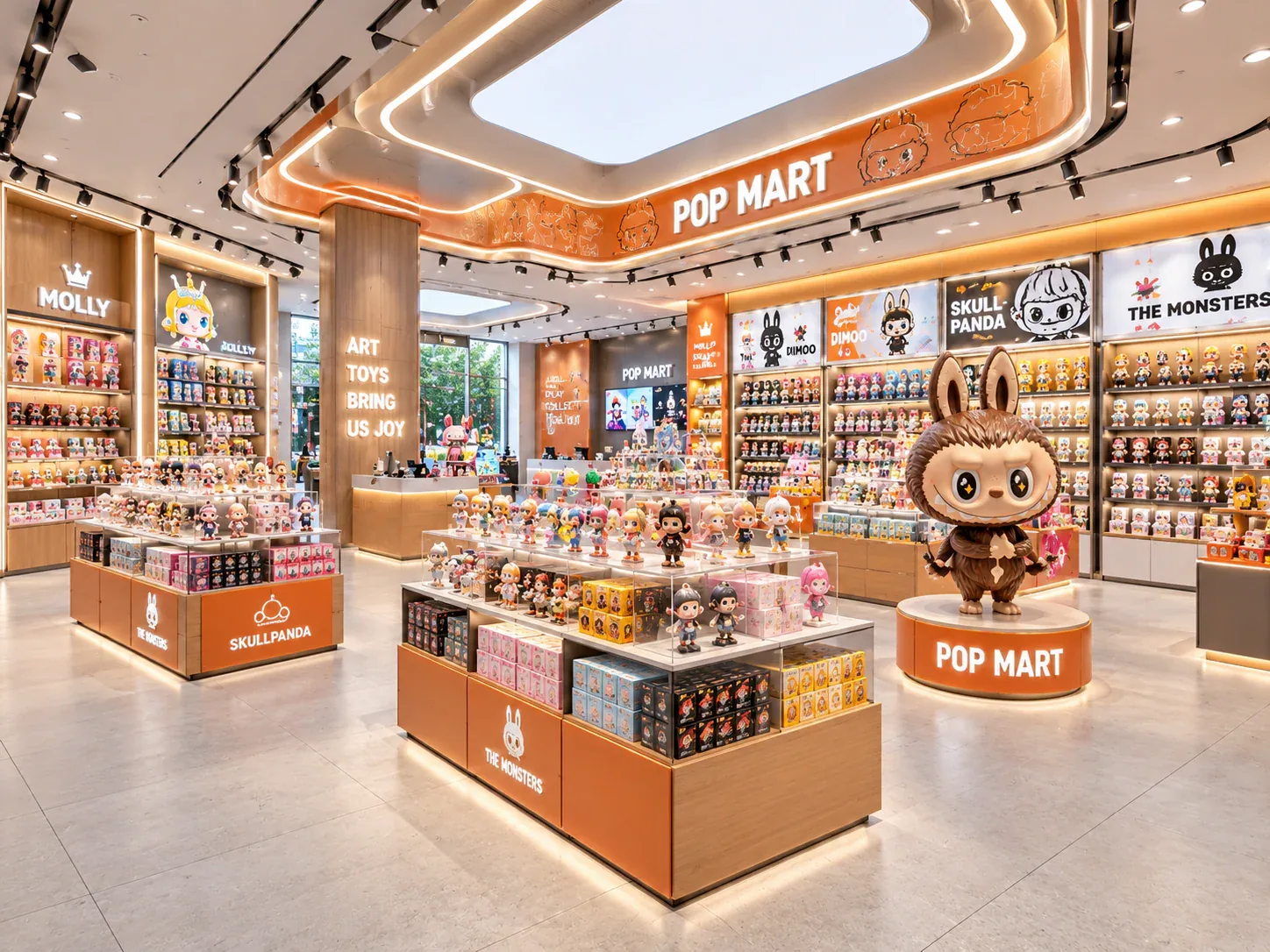 Pink Character Toy Shop with Wood-Toned Islands — reference view 3 of 6