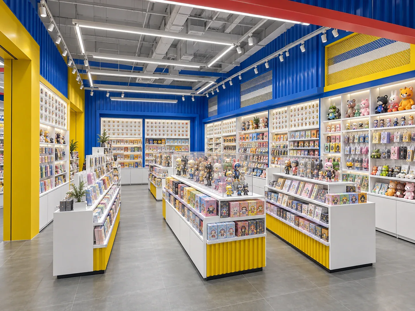 Blue and Yellow Toy Store with Long Merchandise Runs — reference view 2 of 6