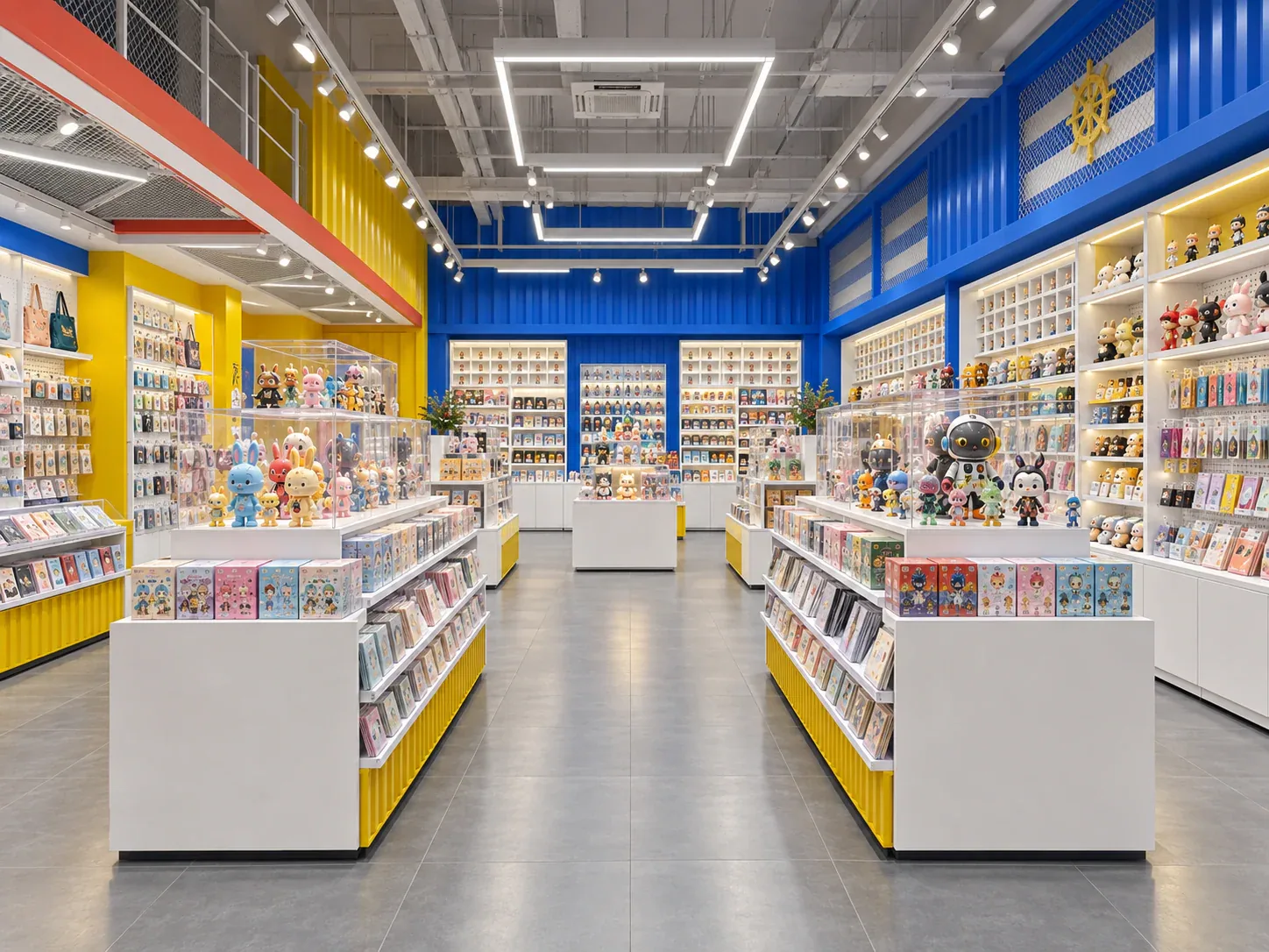 Blue and Yellow Toy Store with Long Merchandise Runs — reference view 3 of 6