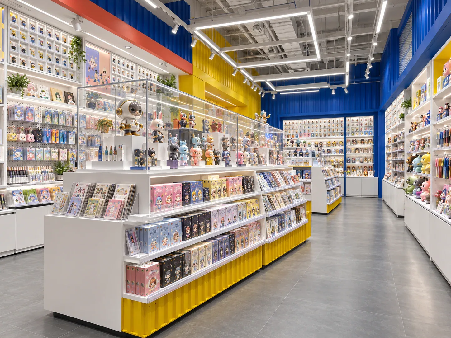 Blue and Yellow Toy Store with Long Merchandise Runs — reference view 4 of 6