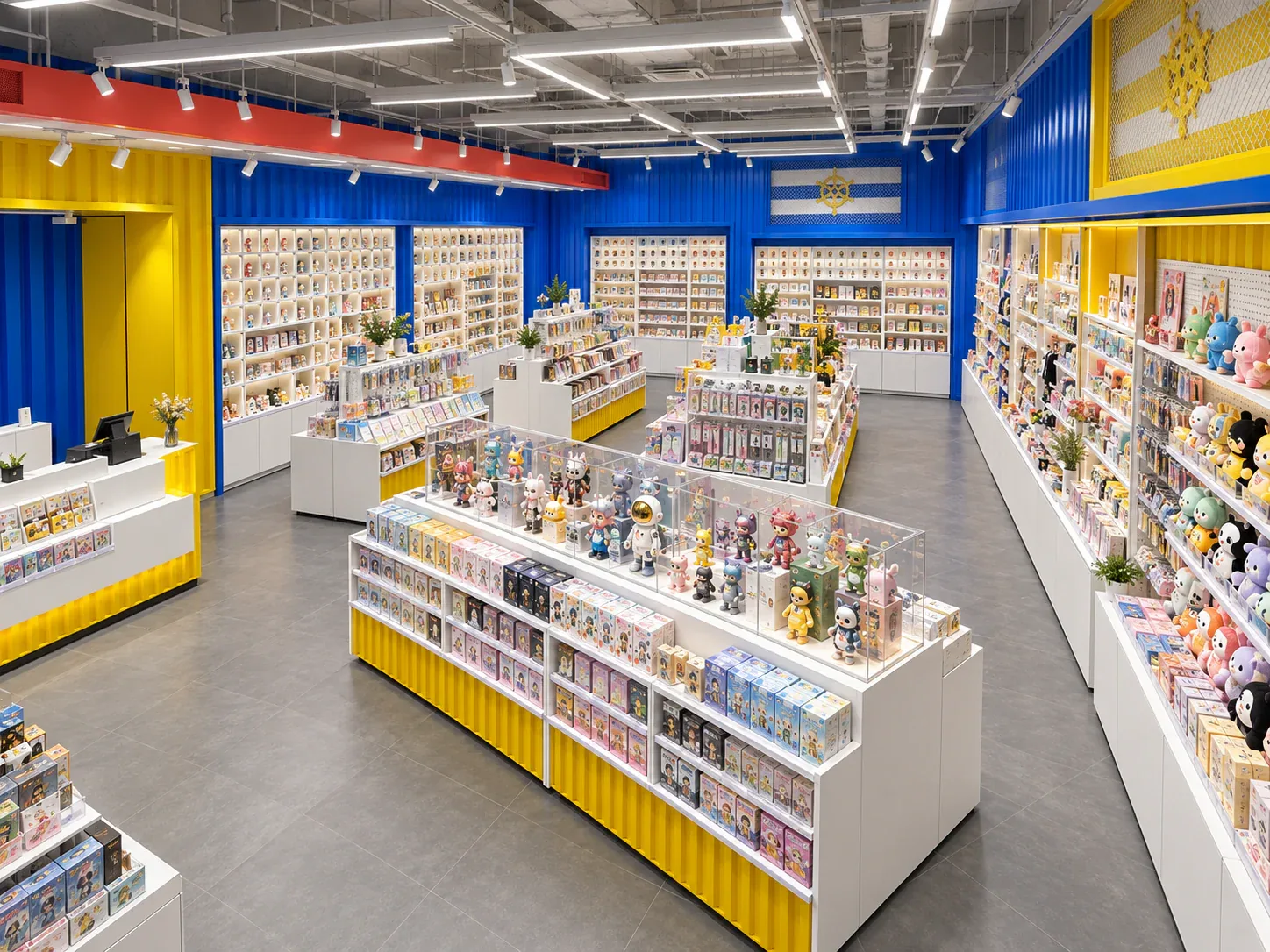 Blue and Yellow Toy Store with Long Merchandise Runs — reference view 6 of 6