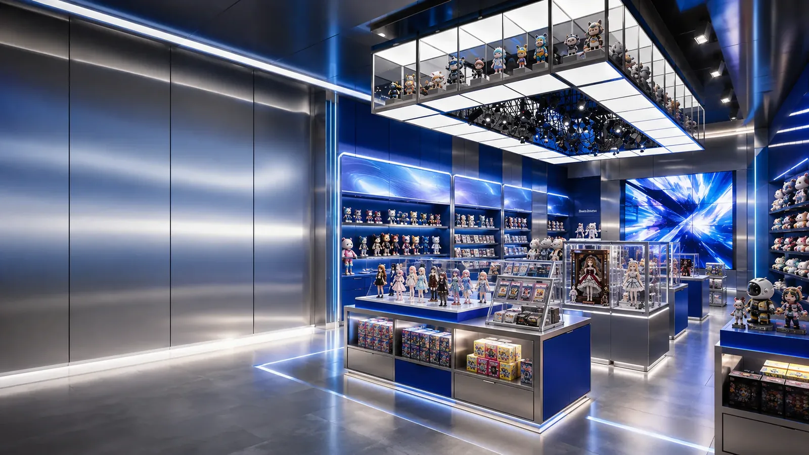 Retail display environment reference for checking whether display cabinets can reach the store entrance