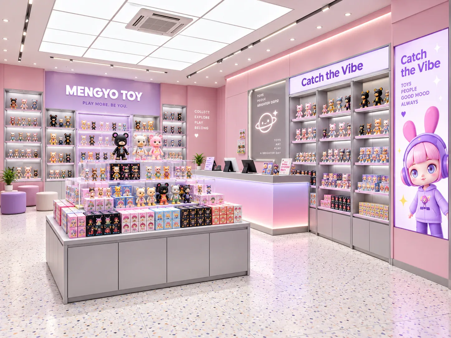 Retail display environment reference for planning a first toy store without over-specifying fixtures