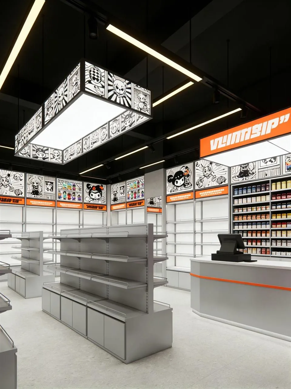 Gray Retail Gondolas under Rectangular Ceiling Lights