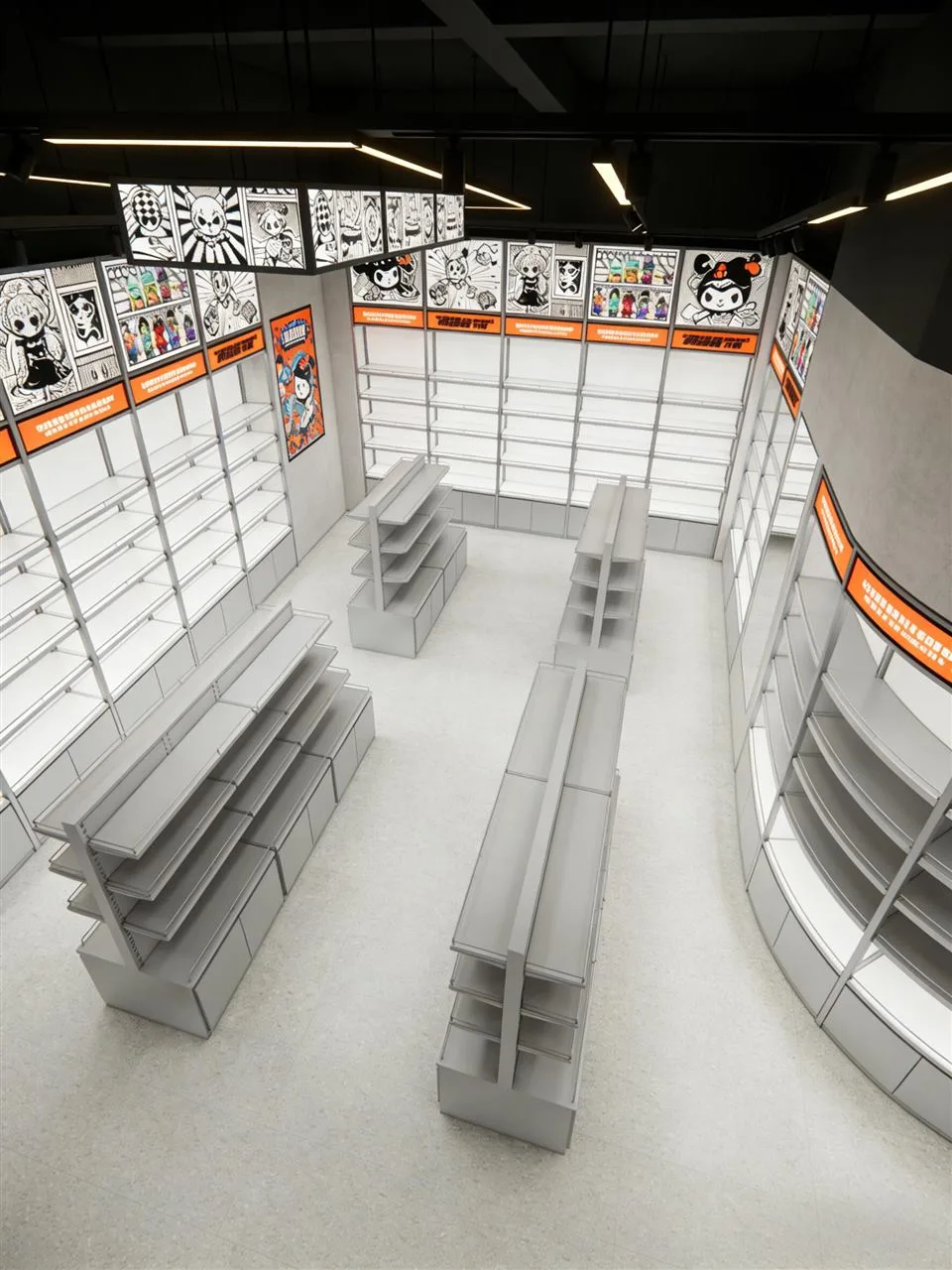 Gray Retail Gondolas under Rectangular Ceiling Lights — reference view 2 of 4