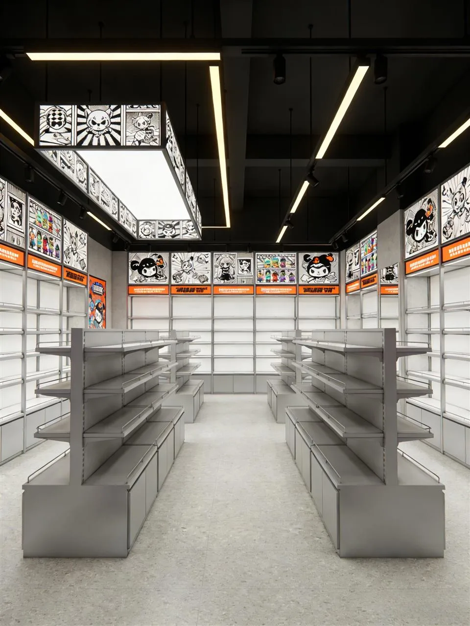 Gray Retail Gondolas under Rectangular Ceiling Lights — reference view 3 of 4
