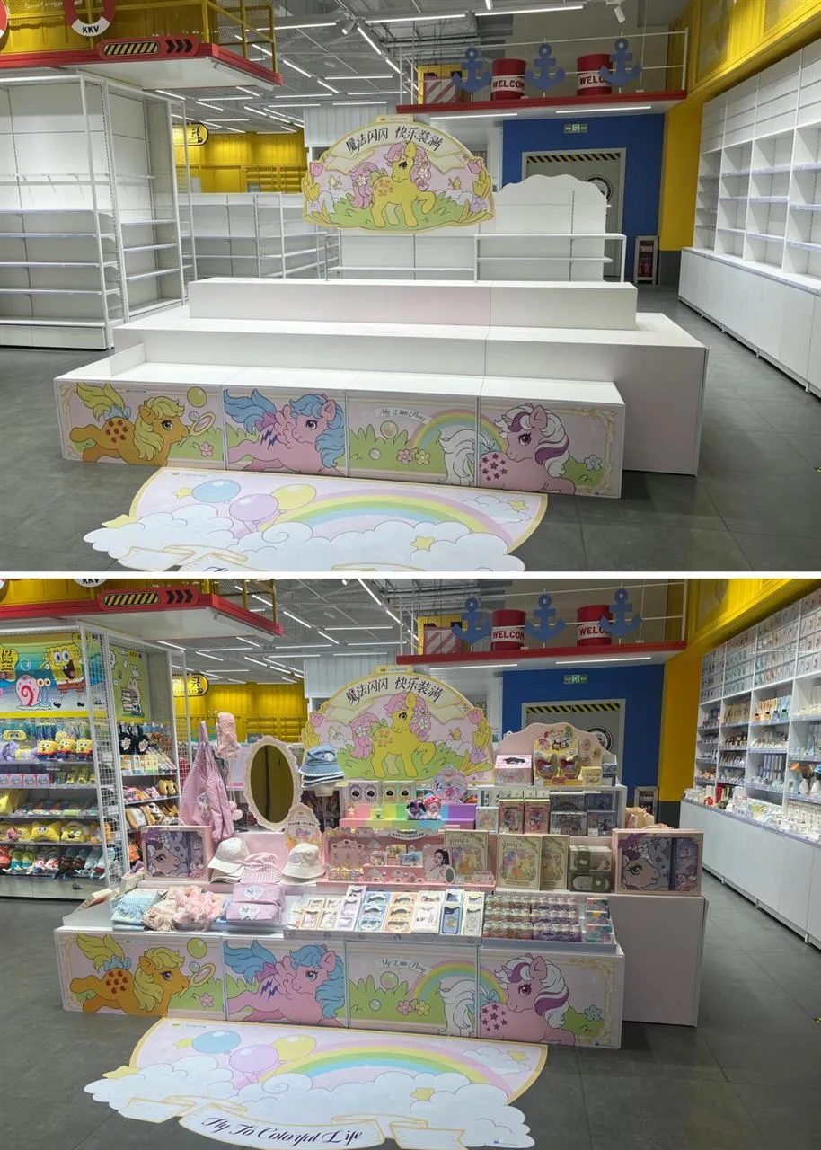 Toy Store Fixture Plan Before and After Merchandising