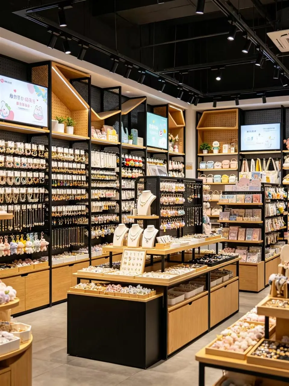 Warm Wood Toy Shop with Black-Framed Wall Bays — reference view 3 of 5