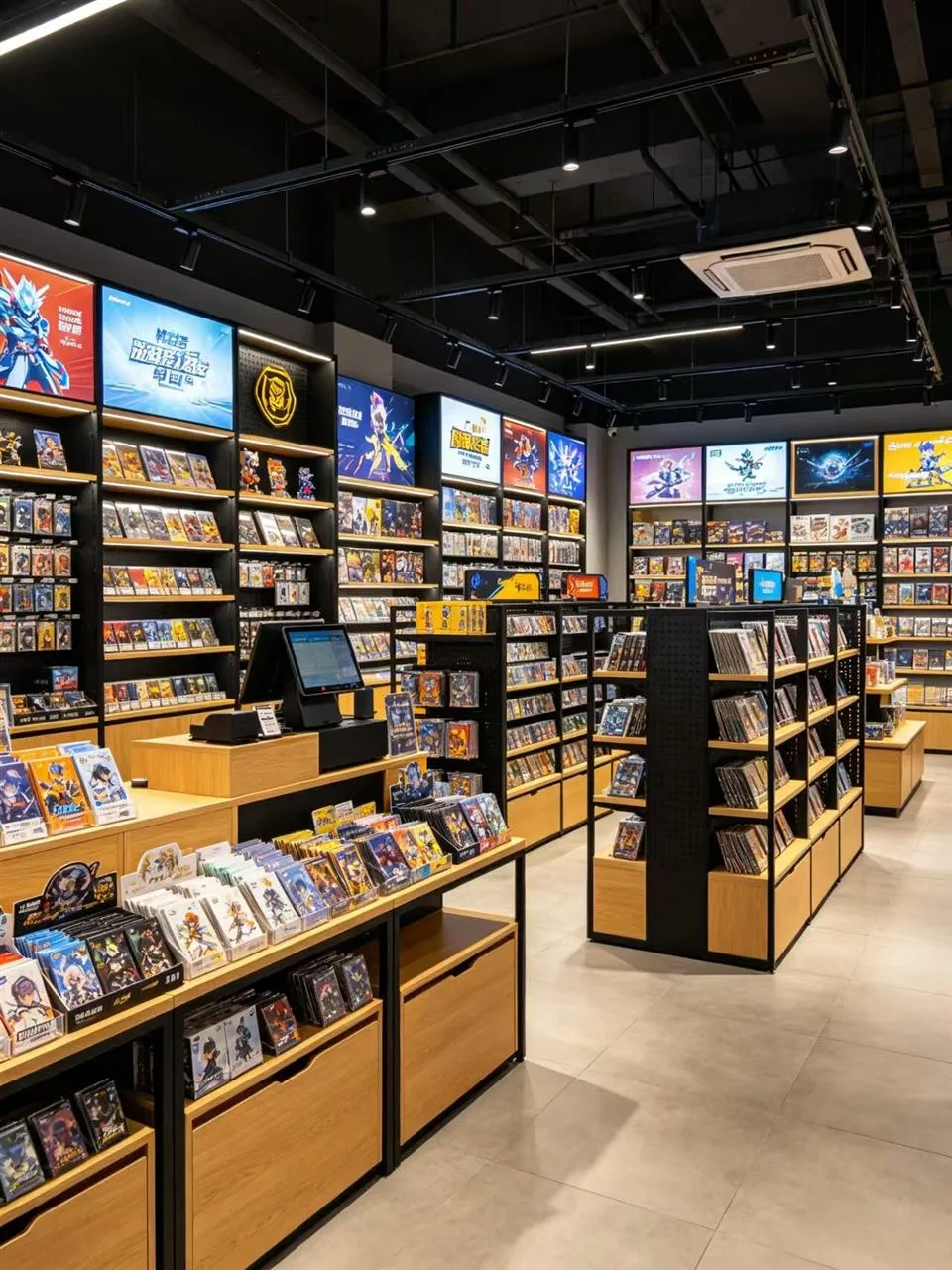 Warm Wood Toy Shop with Black-Framed Wall Bays — reference view 4 of 5