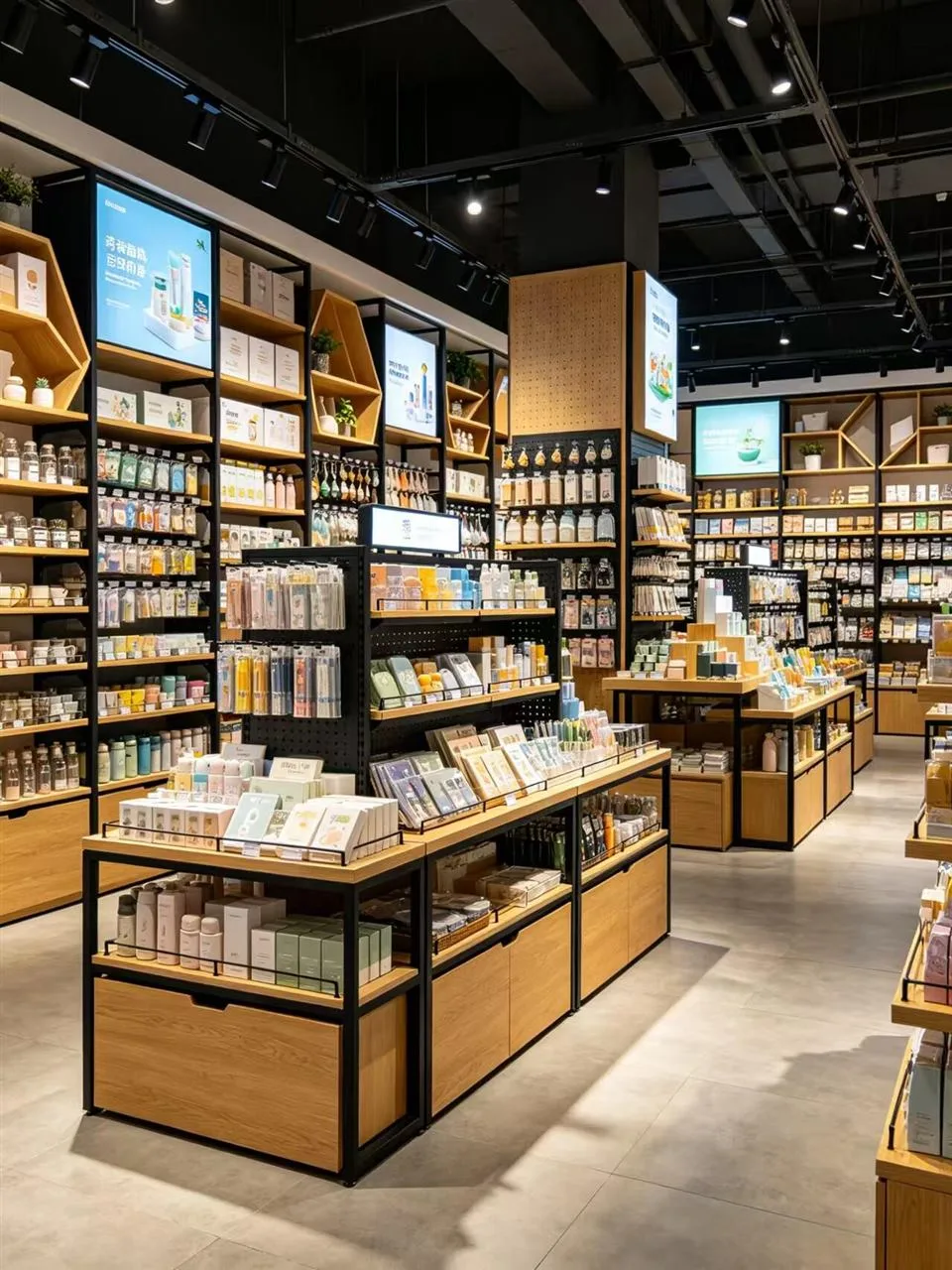 Warm Wood Toy Shop with Black-Framed Wall Bays — reference view 5 of 5