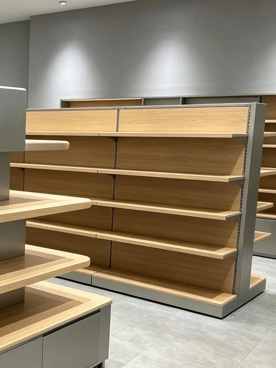 Wood Shelf Insert within a Gray Wall Frame