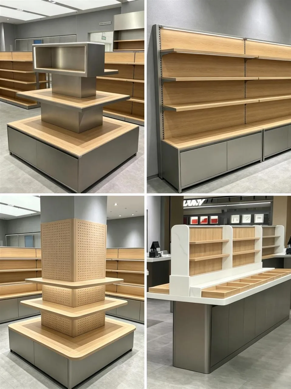 Wood Shelf Insert within a Gray Wall Frame — reference view 2 of 4