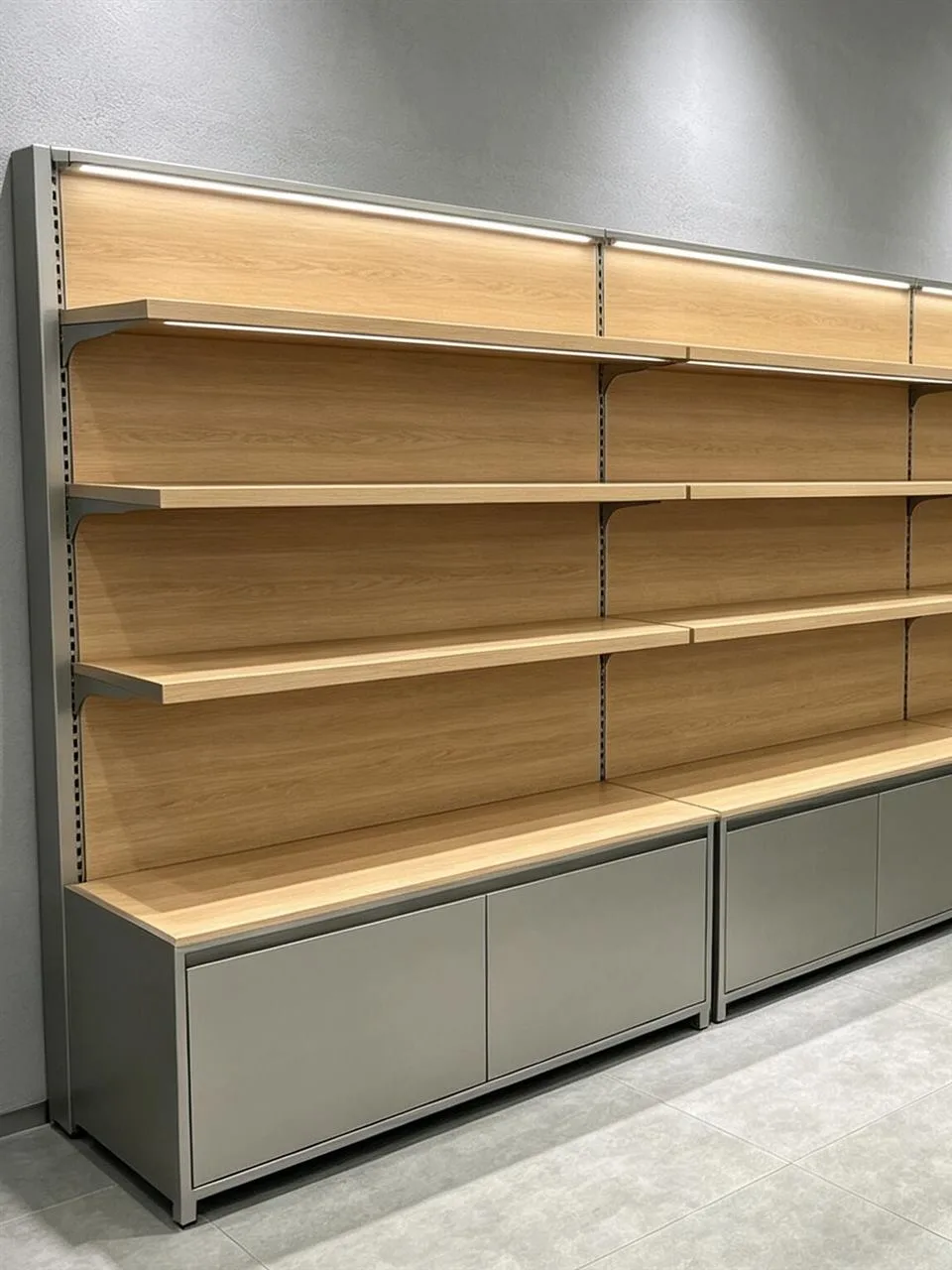 Wood Shelf Insert within a Gray Wall Frame — reference view 4 of 4