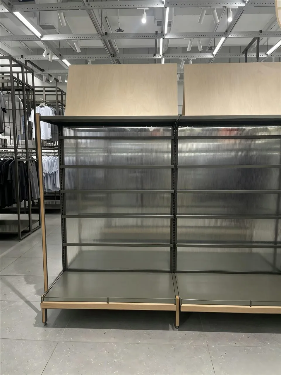 Dark Frame Apparel Display with Two Hanging Levels — reference view 3 of 17