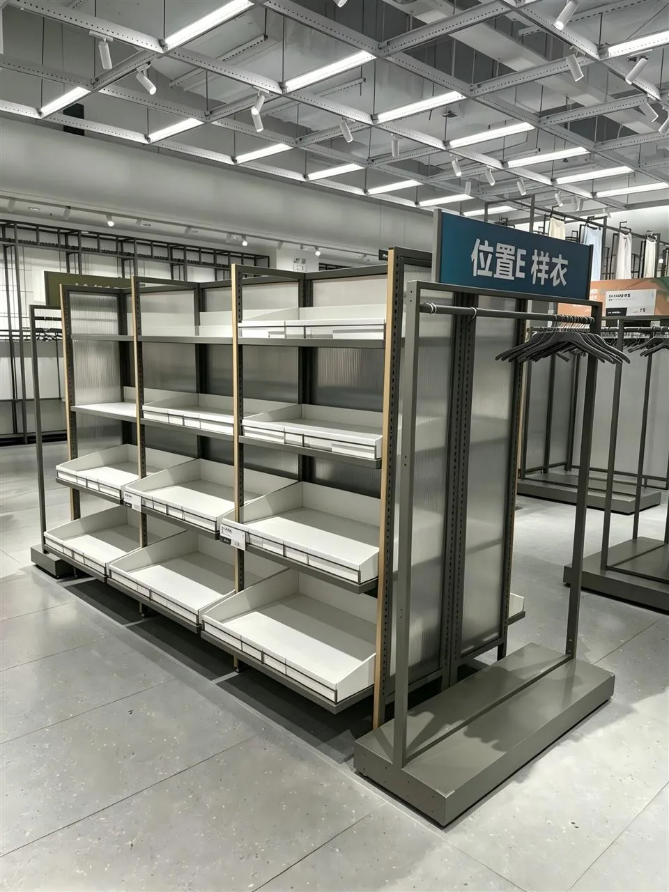 Dark Frame Apparel Display with Two Hanging Levels — reference view 10 of 17