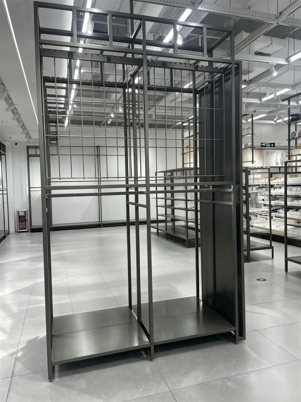 Dark Frame Apparel Display with Two Hanging Levels — reference view 12 of 17