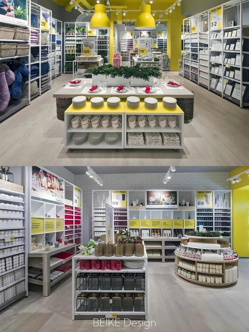 Gray and Yellow Store Fixtures in Two Layout Views