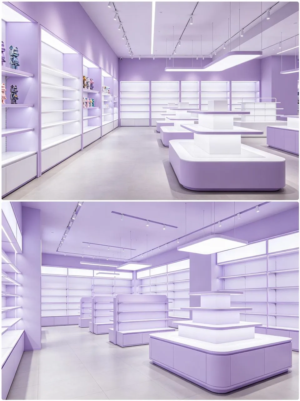 Lavender Store Fixture Concept with Rounded Tables